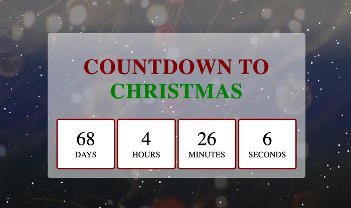 screenshot of small web app with a christmas countdown including days, hours, minutes, and seconds.